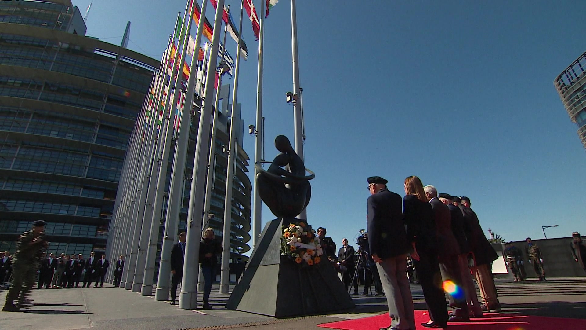 Commemoration of the 80th anniversary of the end of World War II in Europe - Eurocorps flags raising ceremony with the presence of Roberta METSOLA, EP President, and Antonio COSTA, President of the European Council: extracts from the event